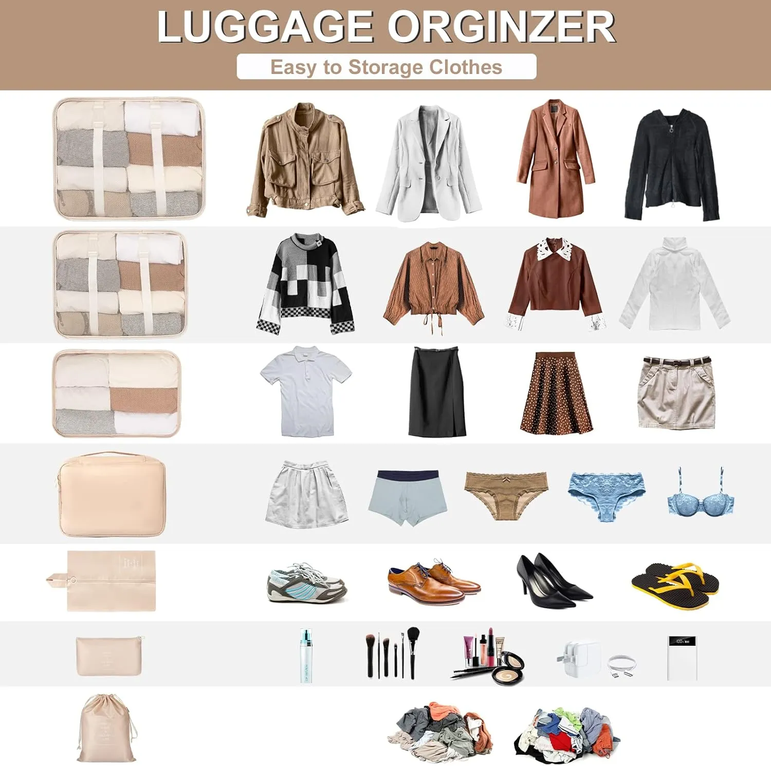 Packing Cubes 7 Set Travel Cubes for Suitcases Lightweight Luggage Packing Orginzers