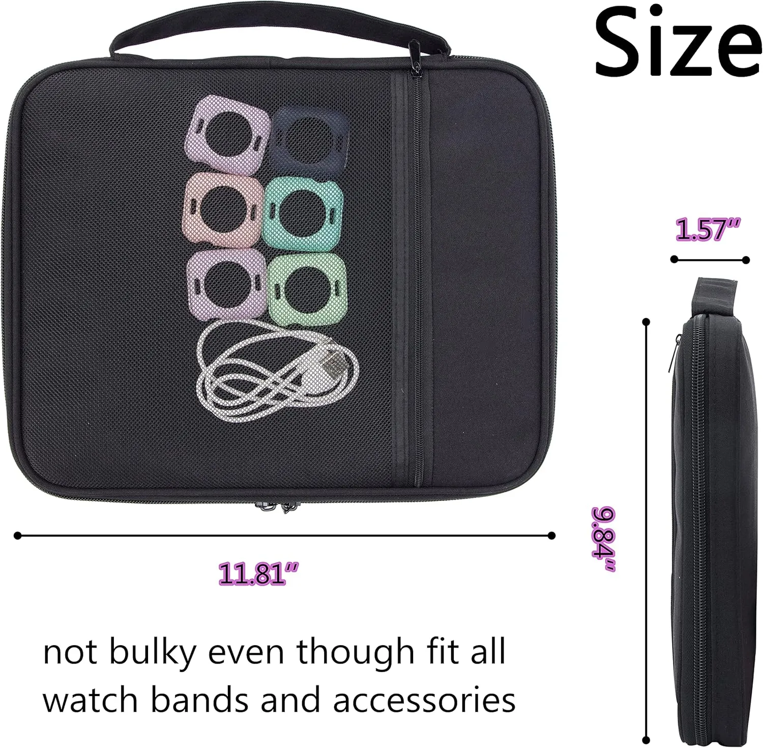PACMAXI 48 Watch Bands Storage Bag, Watch Band Carrying Case Fits for the Most Sizes of Watch Bands, Organizer for Watch Bands Holds 48 Pieces,Bag Only (Black)