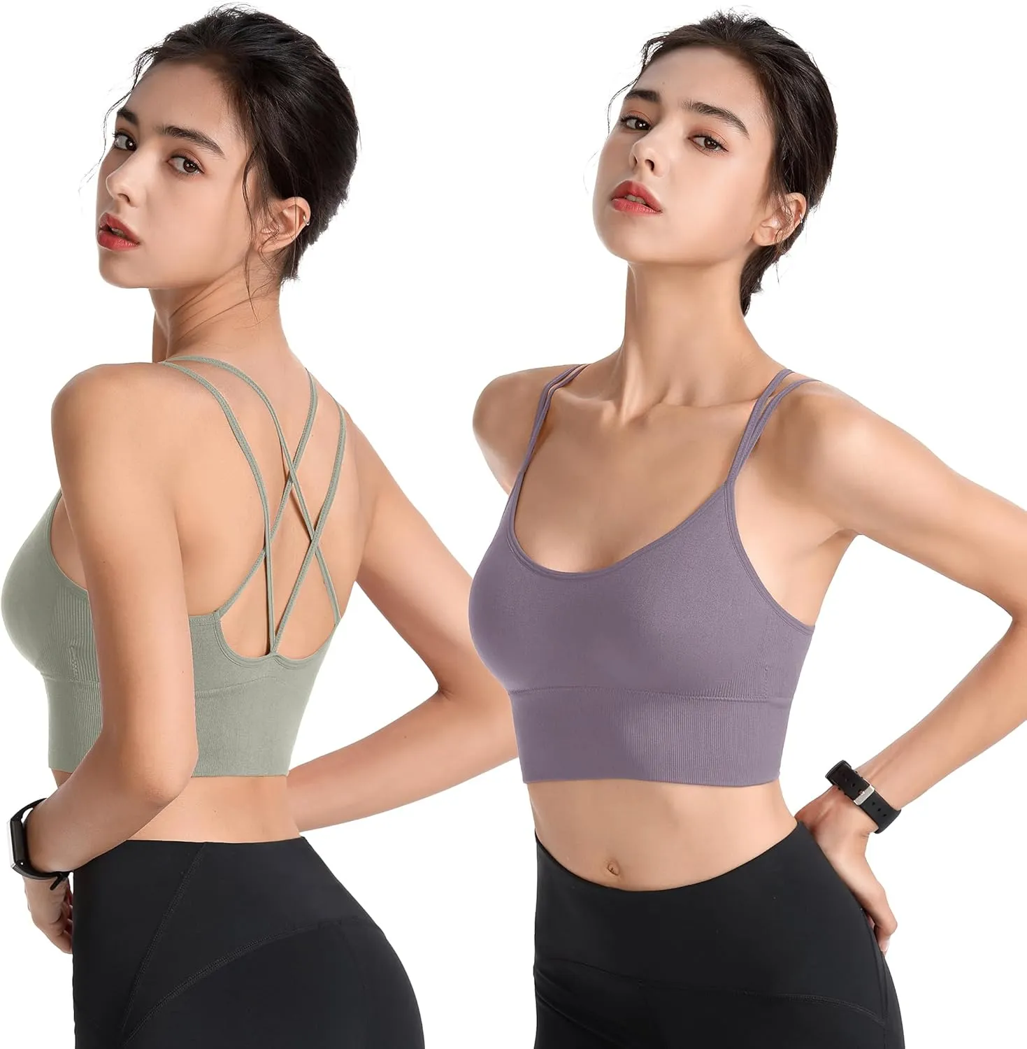 Padded Sports Bras for Women Strappy Cross Back Yoga Bras Pack for Workout Fitness Running Gym Low Impact Top