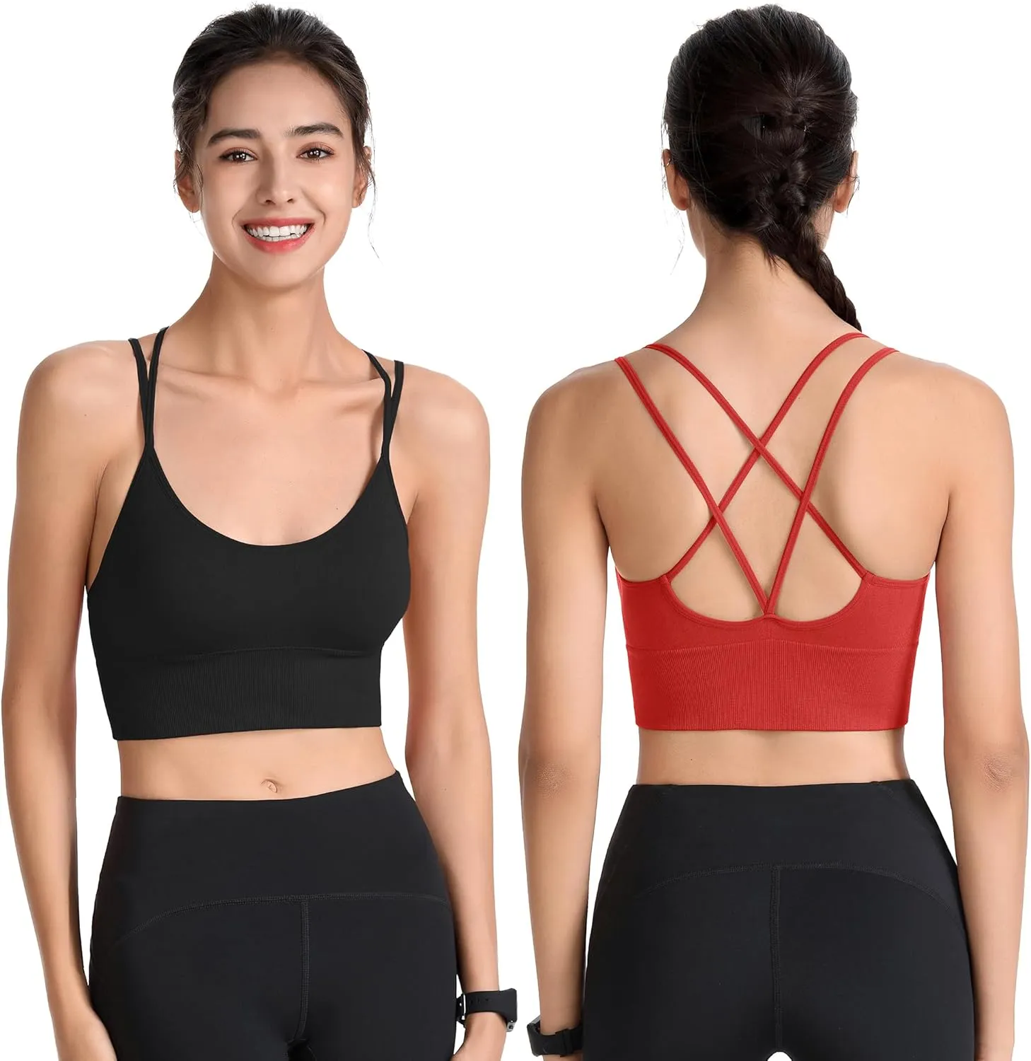 Padded Sports Bras for Women Strappy Cross Back Yoga Bras Pack for Workout Fitness Running Gym Low Impact Top