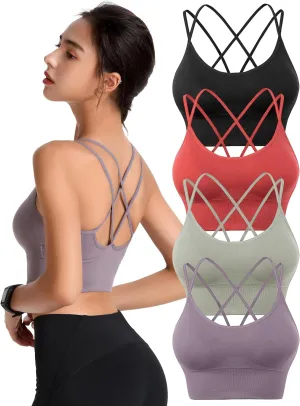 Padded Sports Bras for Women Strappy Cross Back Yoga Bras Pack for Workout Fitness Running Gym Low Impact Top