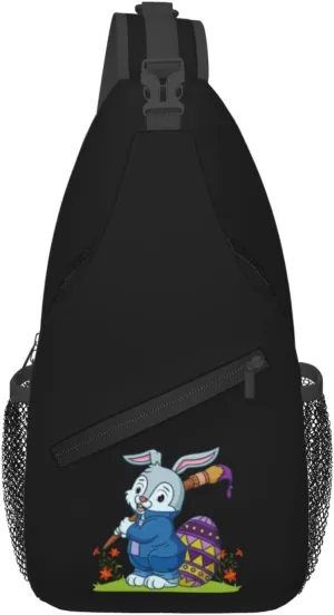 Painted Egg Rabbit Crossbody Bags For Women Men Chest Backpack Gym Shoulder Bag Travel Outdoor Sports Casual Crossbody Bags