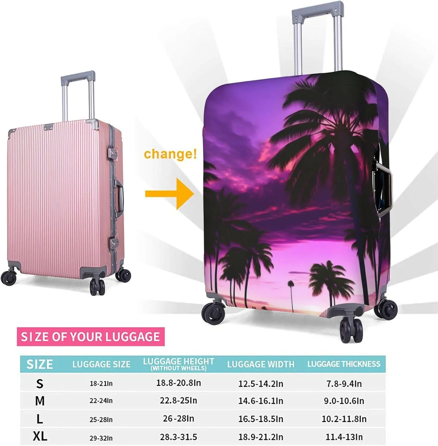 Palm Tree Purple Sunset Travel Luggage Cover Suitcase Protector Fits 18-22 Inch Luggage,Anti Scratch Dirt Covers