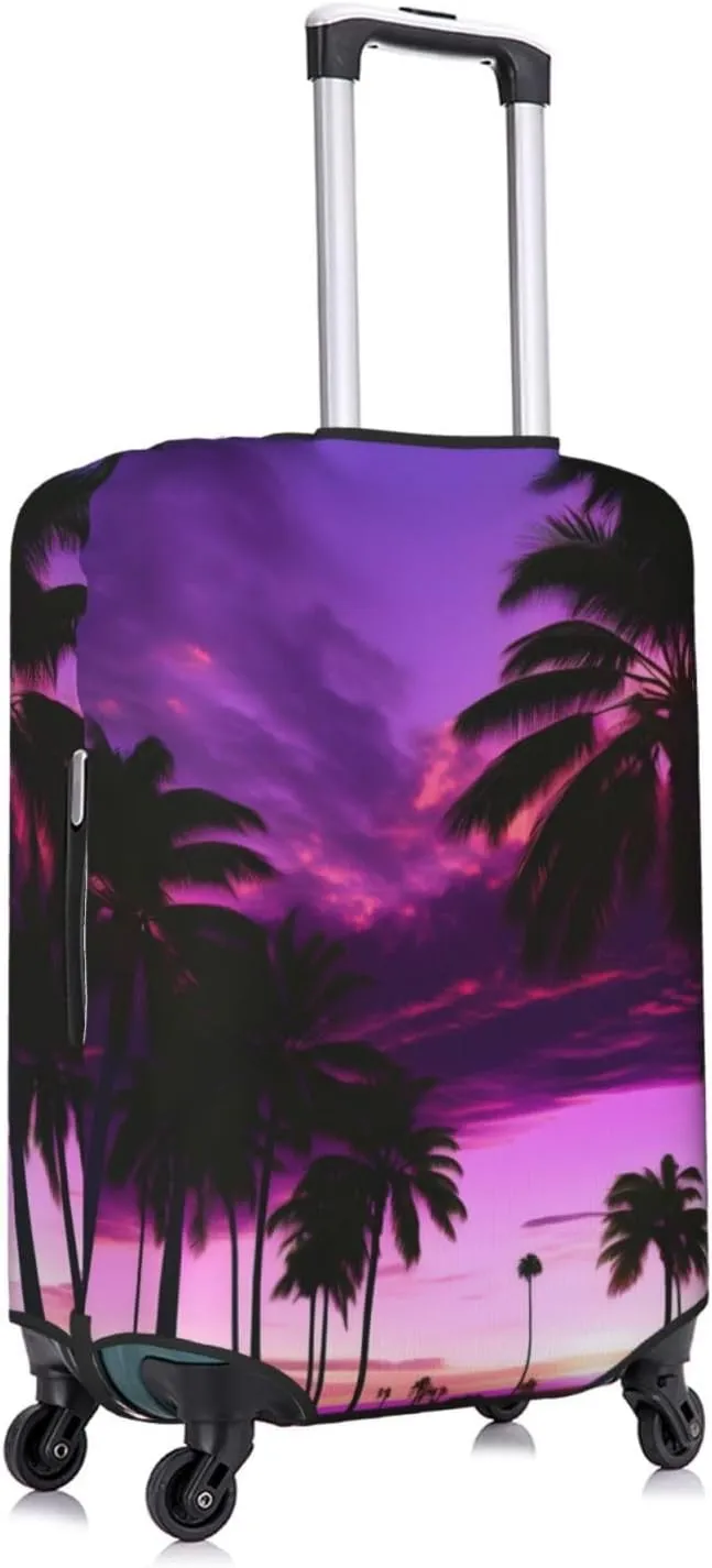 Palm Tree Purple Sunset Travel Luggage Cover Suitcase Protector Fits 18-22 Inch Luggage,Anti Scratch Dirt Covers