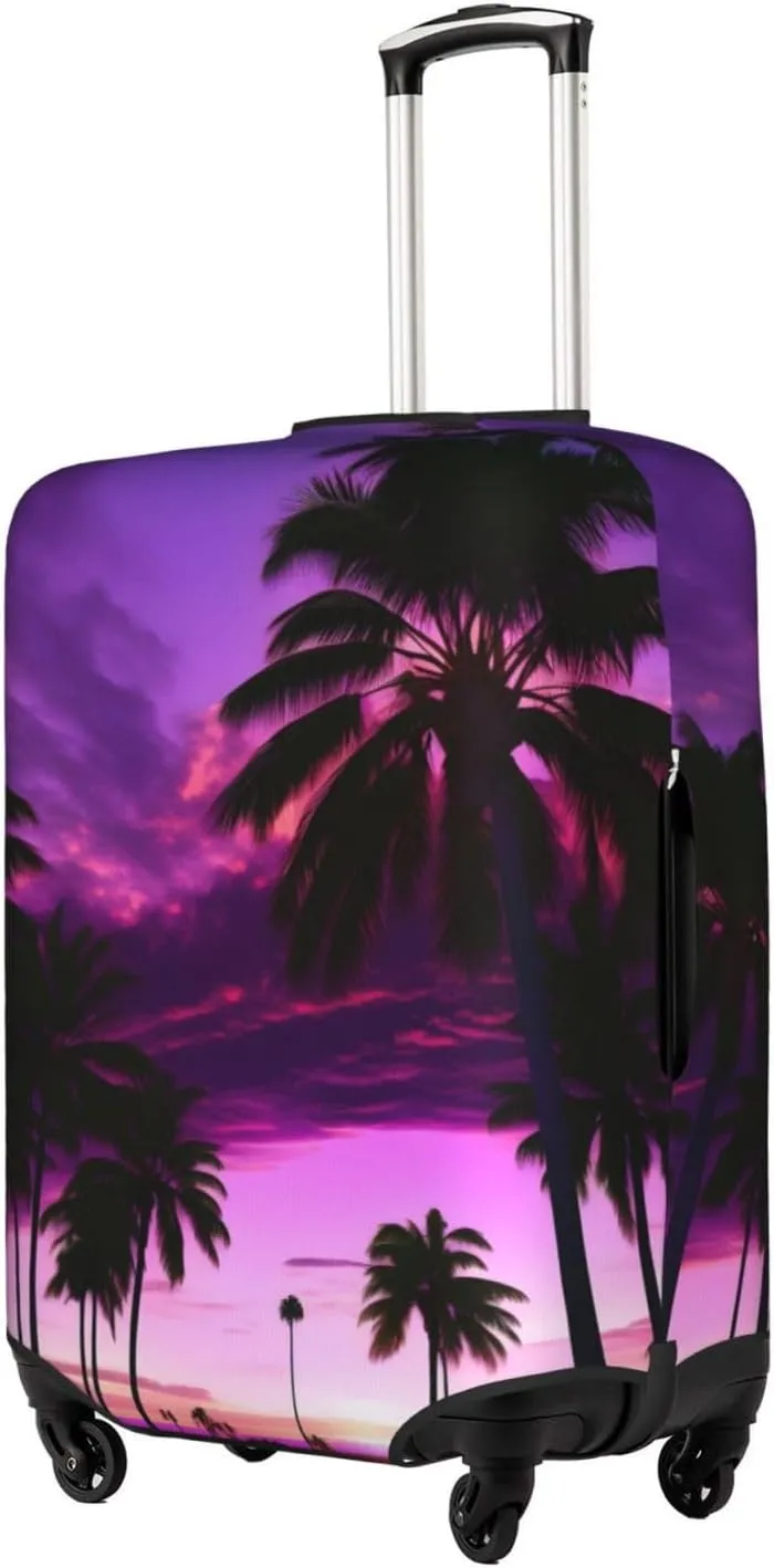 Palm Tree Purple Sunset Travel Luggage Cover Suitcase Protector Fits 18-22 Inch Luggage,Anti Scratch Dirt Covers