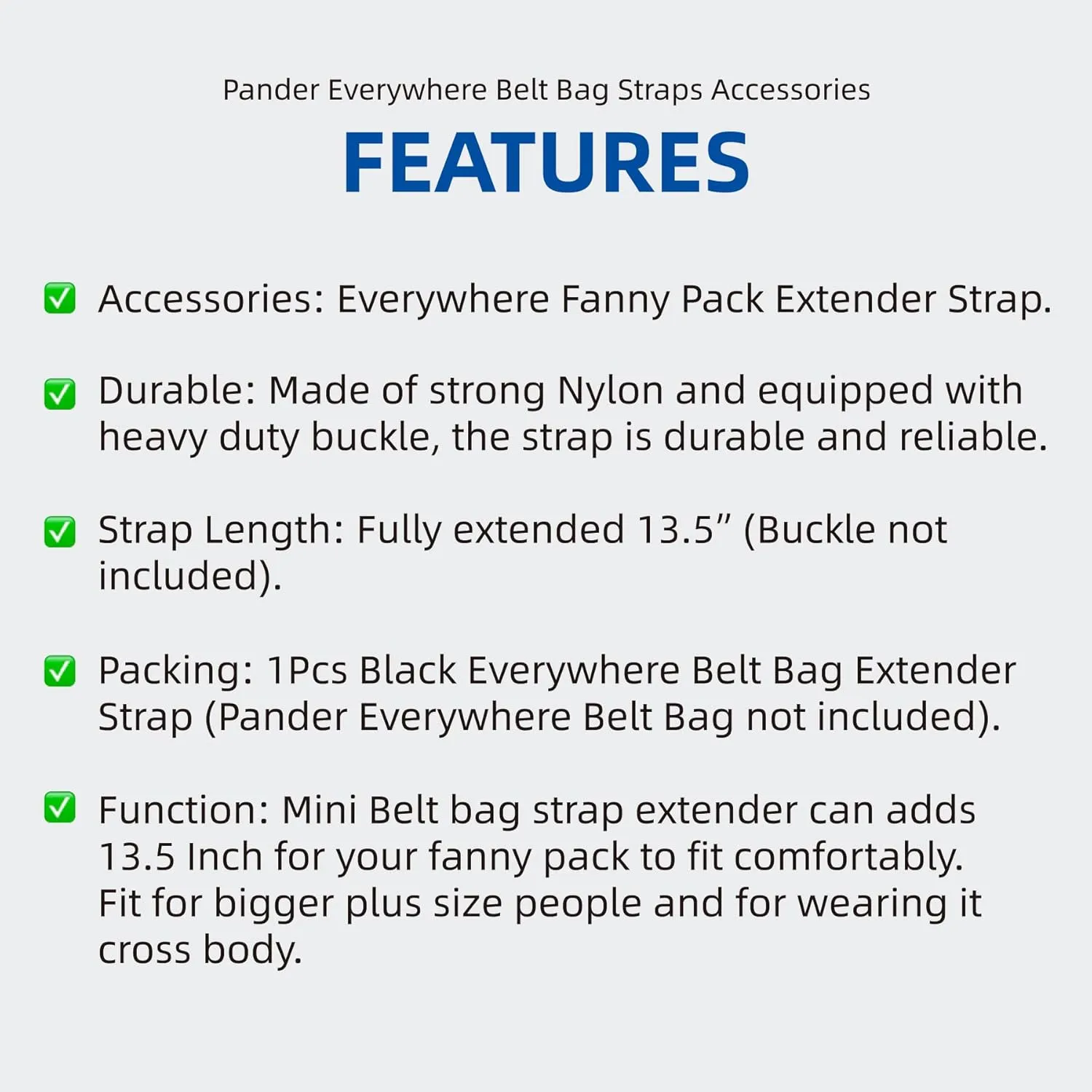 Pander Fanny Pack Everywhere Belt Bag Extender Strap, Only Fit for Pander Everywhere Belt Bag. (Dim Grey)