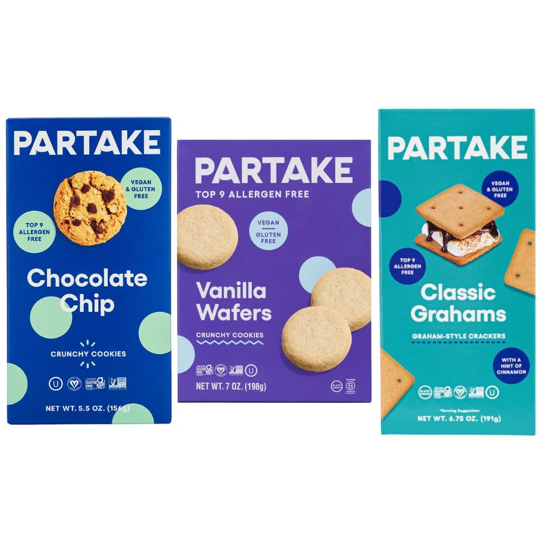 Partake Foods Gluten Free Chocolate Chip Mini Cookie Snack Packs (Variety - Box Packs)
