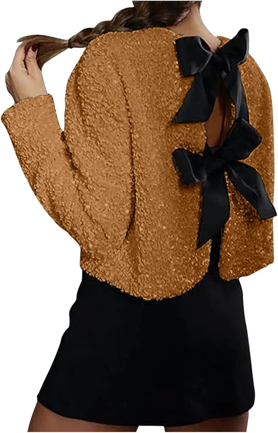 Party Velvet Tops for Women Elegant Sexy Front Bowknot Long Sleeve Shirts Sequin Velour Blouses Solid Cardigan