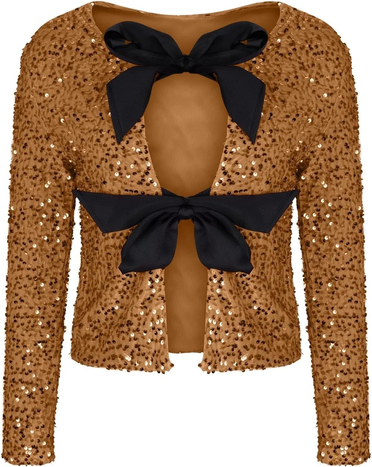 Party Velvet Tops for Women Elegant Sexy Front Bowknot Long Sleeve Shirts Sequin Velour Blouses Solid Cardigan