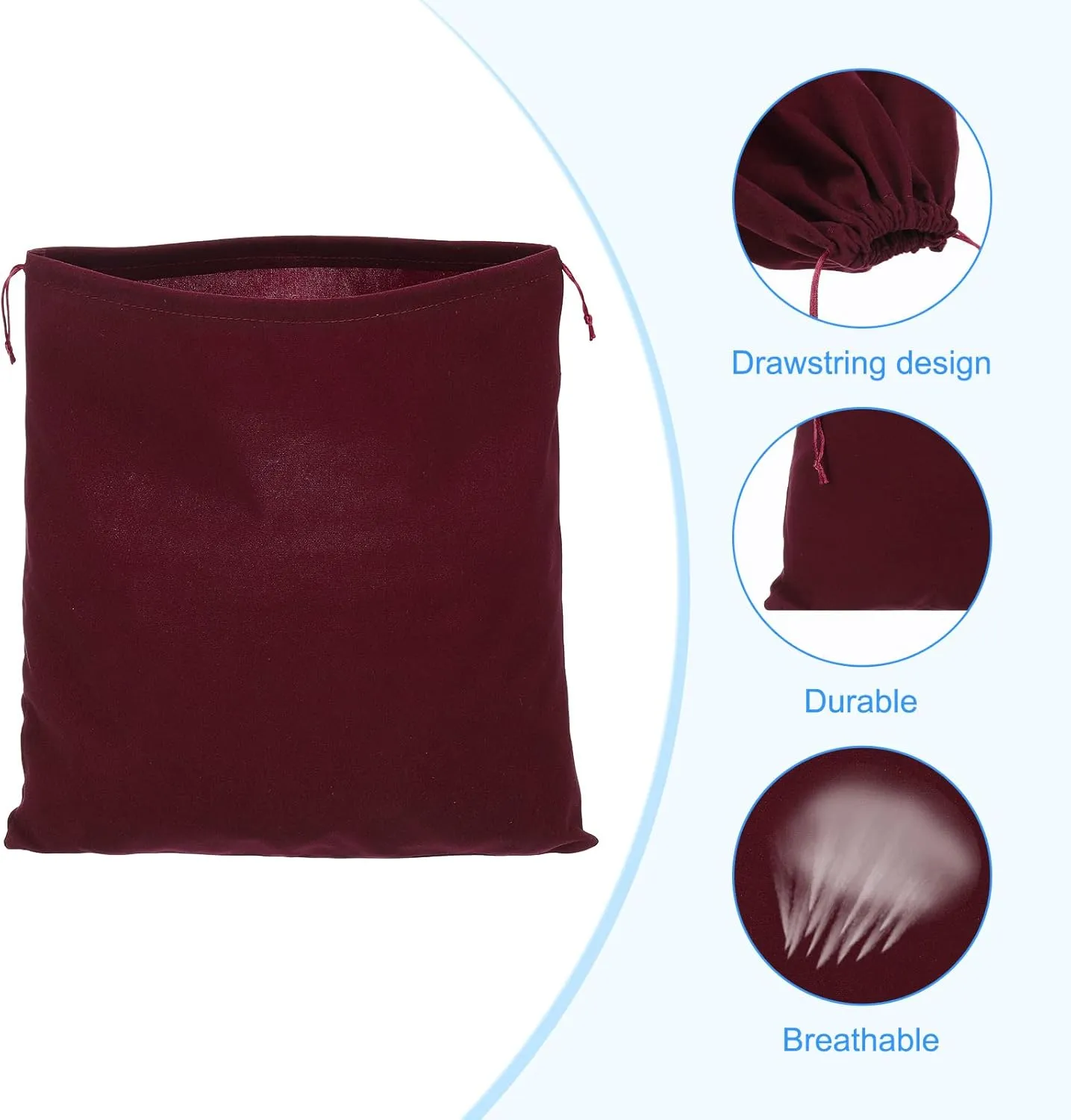 PATIKIL Large Velvet Bags With Drawstrings, 3 Pack 14 x 14 Inch Hair Dryer Bag Treat Bag Dust Bag Hotel Storage Bag for Travel Luggage Packing, Burgundy