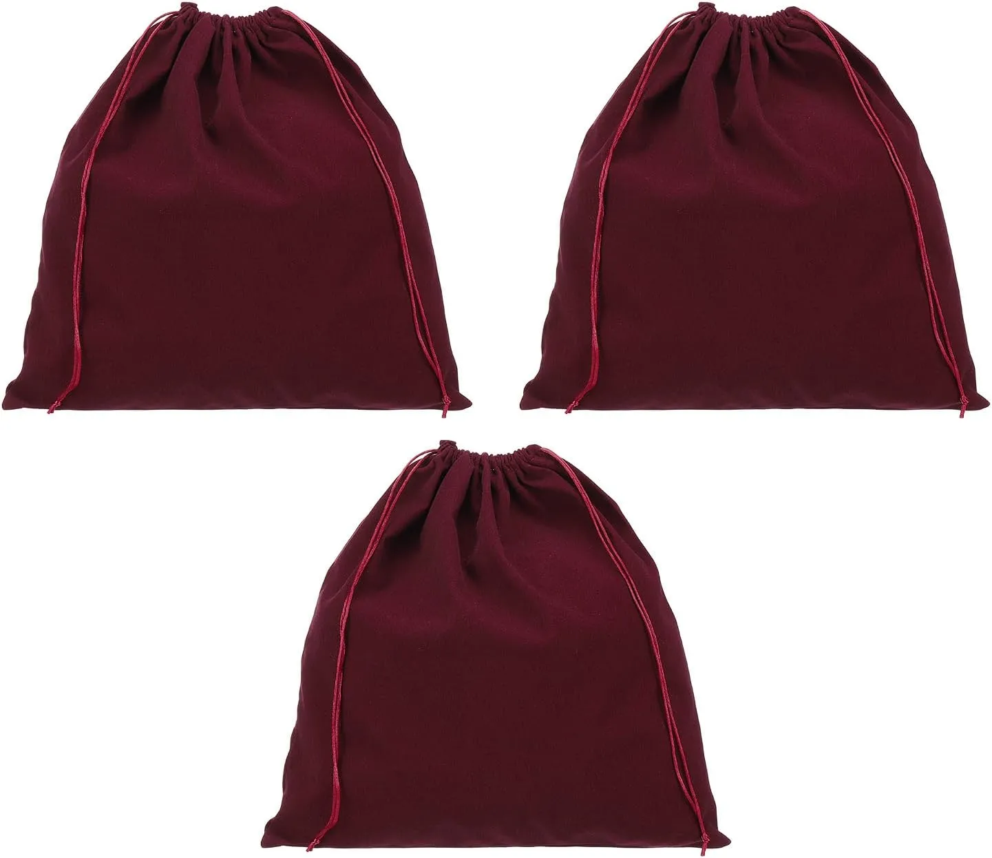 PATIKIL Large Velvet Bags With Drawstrings, 3 Pack 14 x 14 Inch Hair Dryer Bag Treat Bag Dust Bag Hotel Storage Bag for Travel Luggage Packing, Burgundy