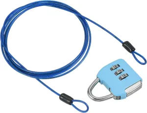 PATIKIL Security Steel Cable with 3 Digit Combination Lock, Travel Padlock 6.5Ft Coated Safety Wire Rope Double Loop for Luggage Suitcase Blue