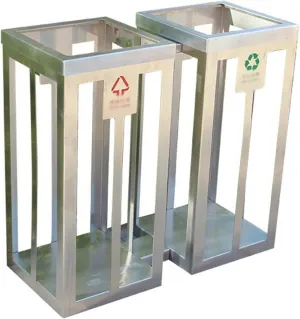 Patio Outdoor Trash Can Rectangular Combined Trash Bag Holder, Stainless Steel Garbage Bag Holder, Open Top Stainless Steel Classified Trash Can for Indoor and Outdoor Use Outdoor Trash Can