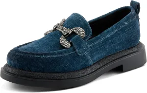 PATRIZIA Women's Marlen Velvet Loafers with Metal Ornamentation, Crystal Details, and Comfortable Fit