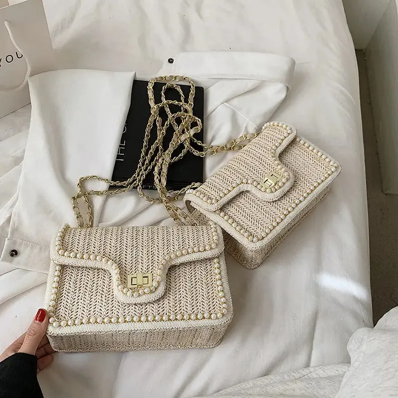 Pearl Rattan Embroidered Shoulder Bags