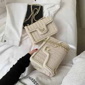 Pearl Rattan Embroidered Shoulder Bags