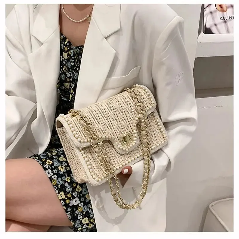 Pearl Rattan Embroidered Shoulder Bags