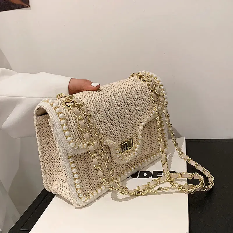 Pearl Rattan Embroidered Shoulder Bags