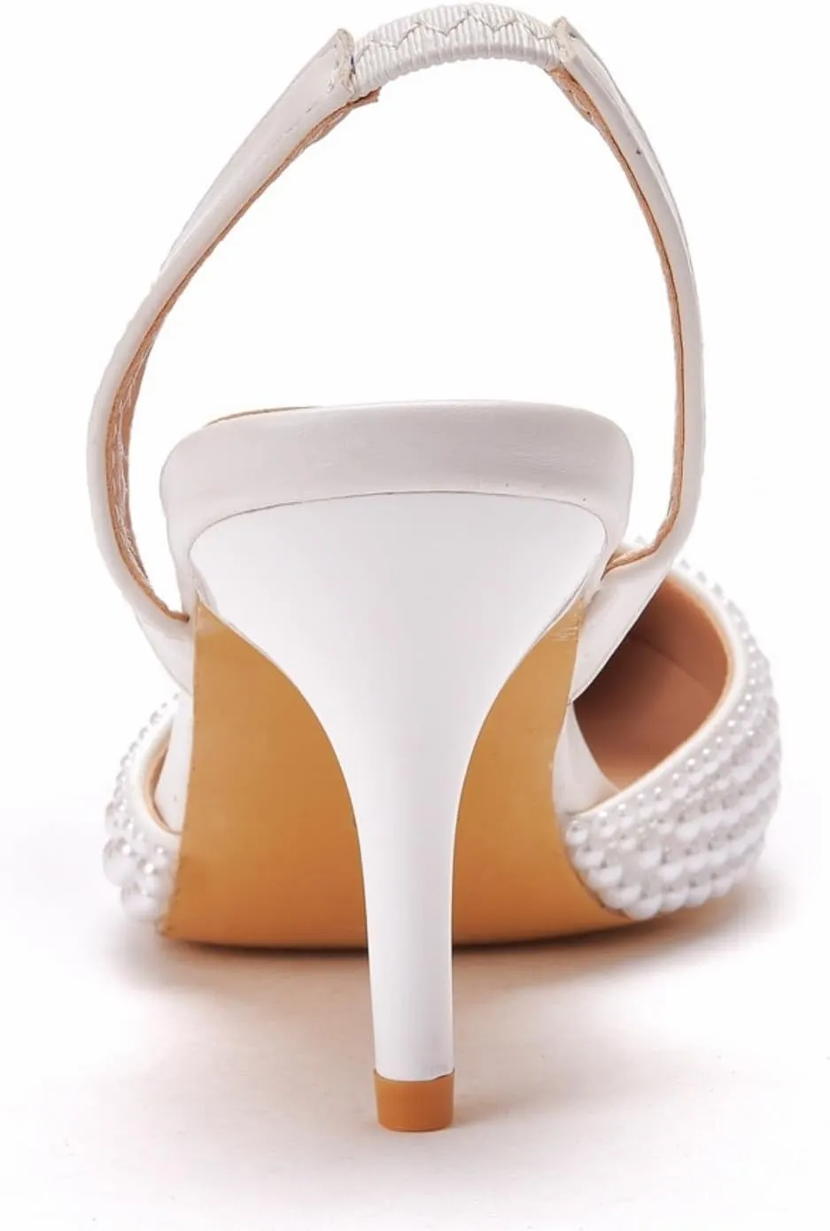 Pearl Slingback Heels for Women, Pointed Closed Toe Slip On Heeled Sandals Stiletto Heel Evening Bridal Shoes for Wedding