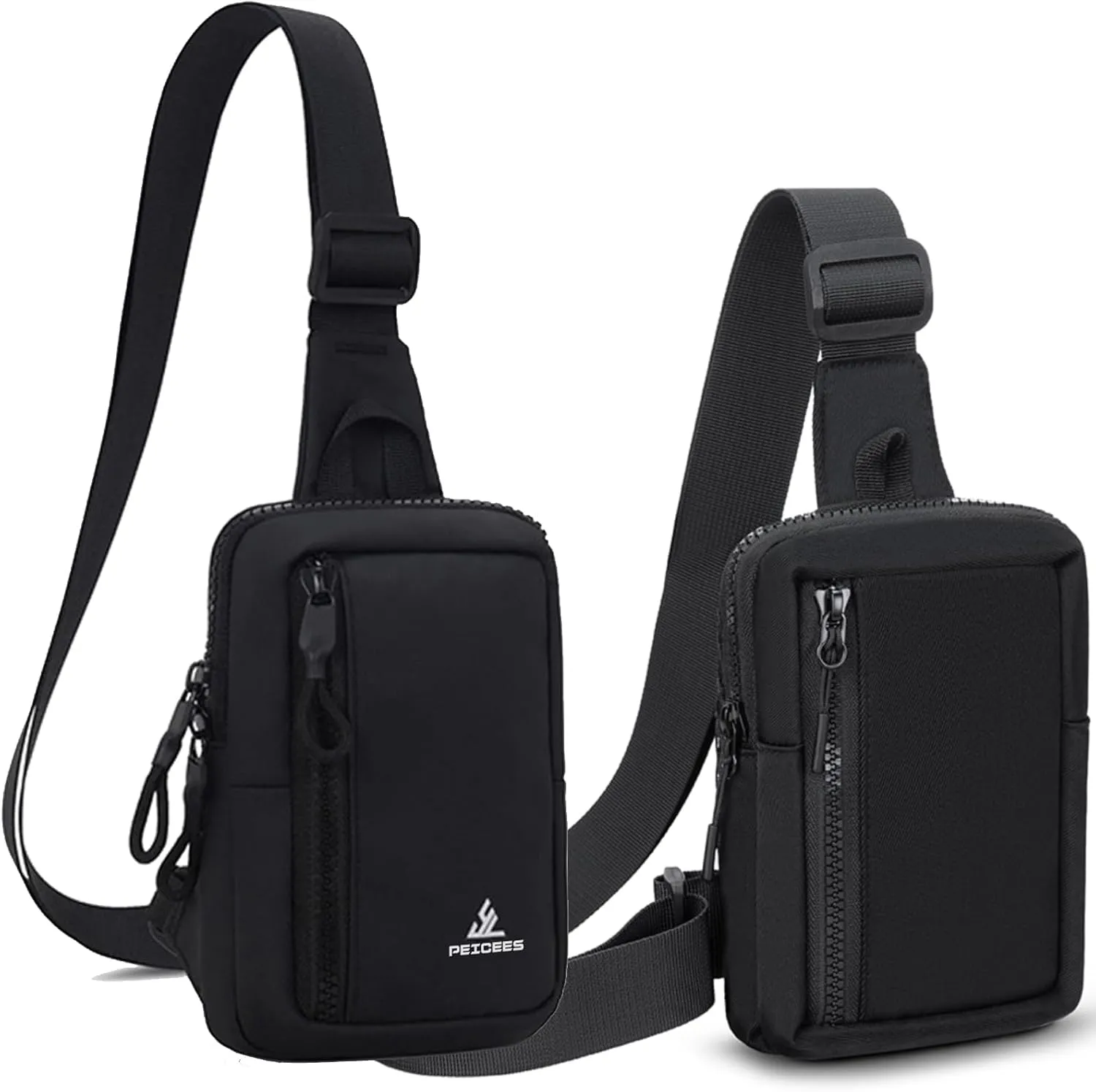 Peicees Small Crossbody Bag for Men Women Mini Sling Bag Travel Running Phone Daypack Cross Body Shoulder Bags, Black and Black