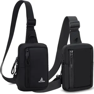 Peicees Small Crossbody Bag for Men Women Mini Sling Bag Travel Running Phone Daypack Cross Body Shoulder Bags, Black and Black