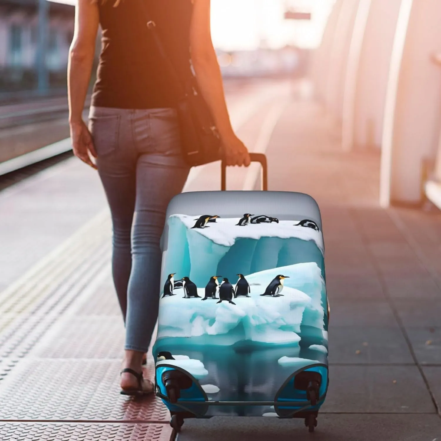 Penguins On The Iceberg Travel Luggage Cover Suitcase Protector Fits 18-22 Inch Luggage,Anti Scratch Dirt Covers
