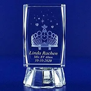 Personalized Crystal Crown Cube Party Favors 12 PCS - Recuerdos de Quinceanera/ 3D imagen Corona with Organza Bag (12pcs) (3"H) (3"H)