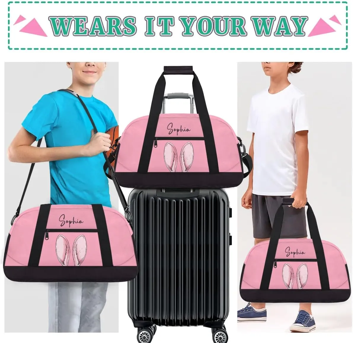 Personalized Duffel Bag for Girls Gym Bag with Name Small Dance Bag for Girls Overnight Tote Bag for Kids Pink Travel Tote Bag