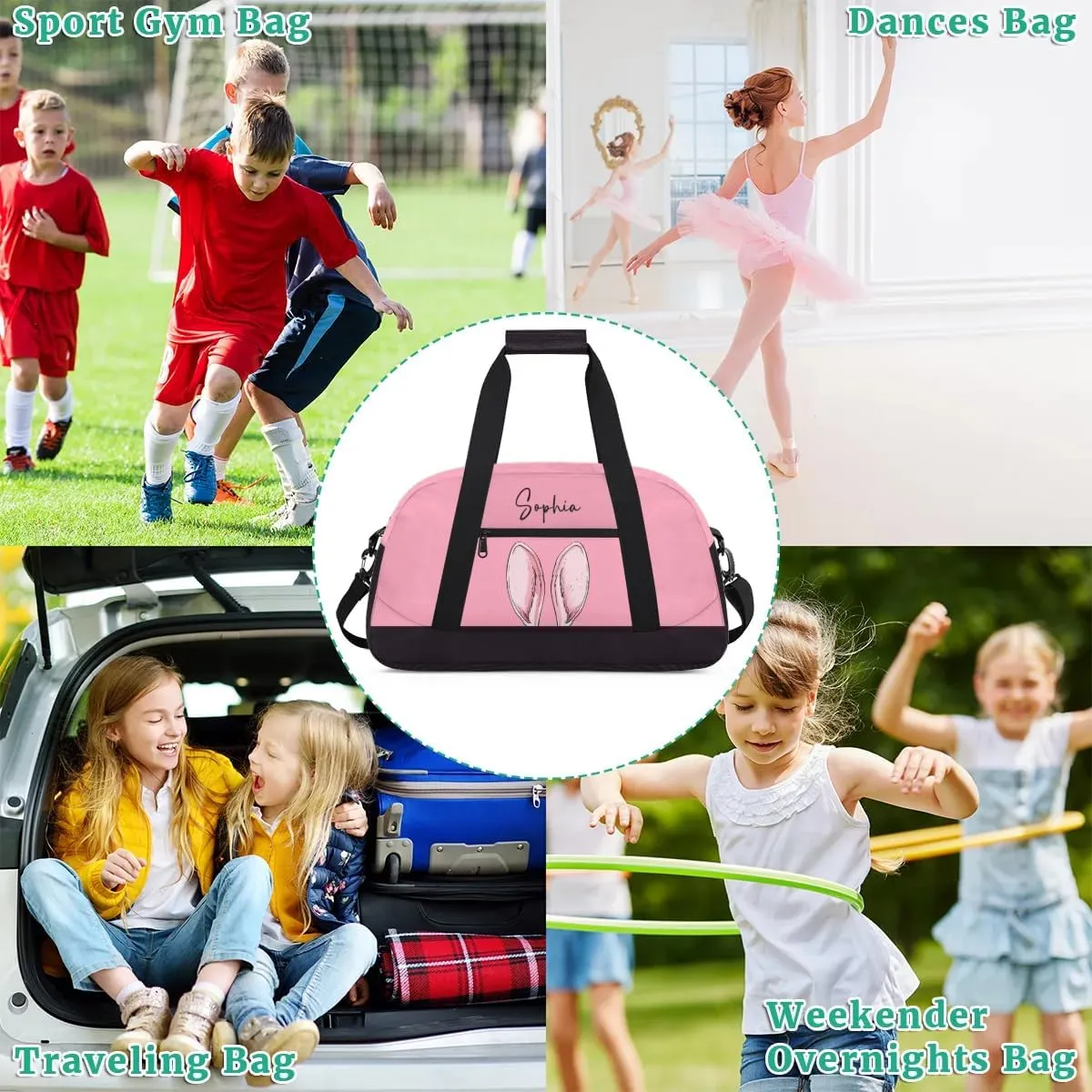 Personalized Duffel Bag for Girls Gym Bag with Name Small Dance Bag for Girls Overnight Tote Bag for Kids Pink Travel Tote Bag