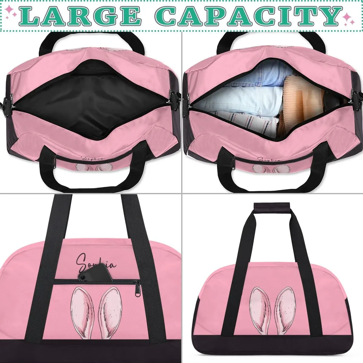 Personalized Duffel Bag for Girls Gym Bag with Name Small Dance Bag for Girls Overnight Tote Bag for Kids Pink Travel Tote Bag