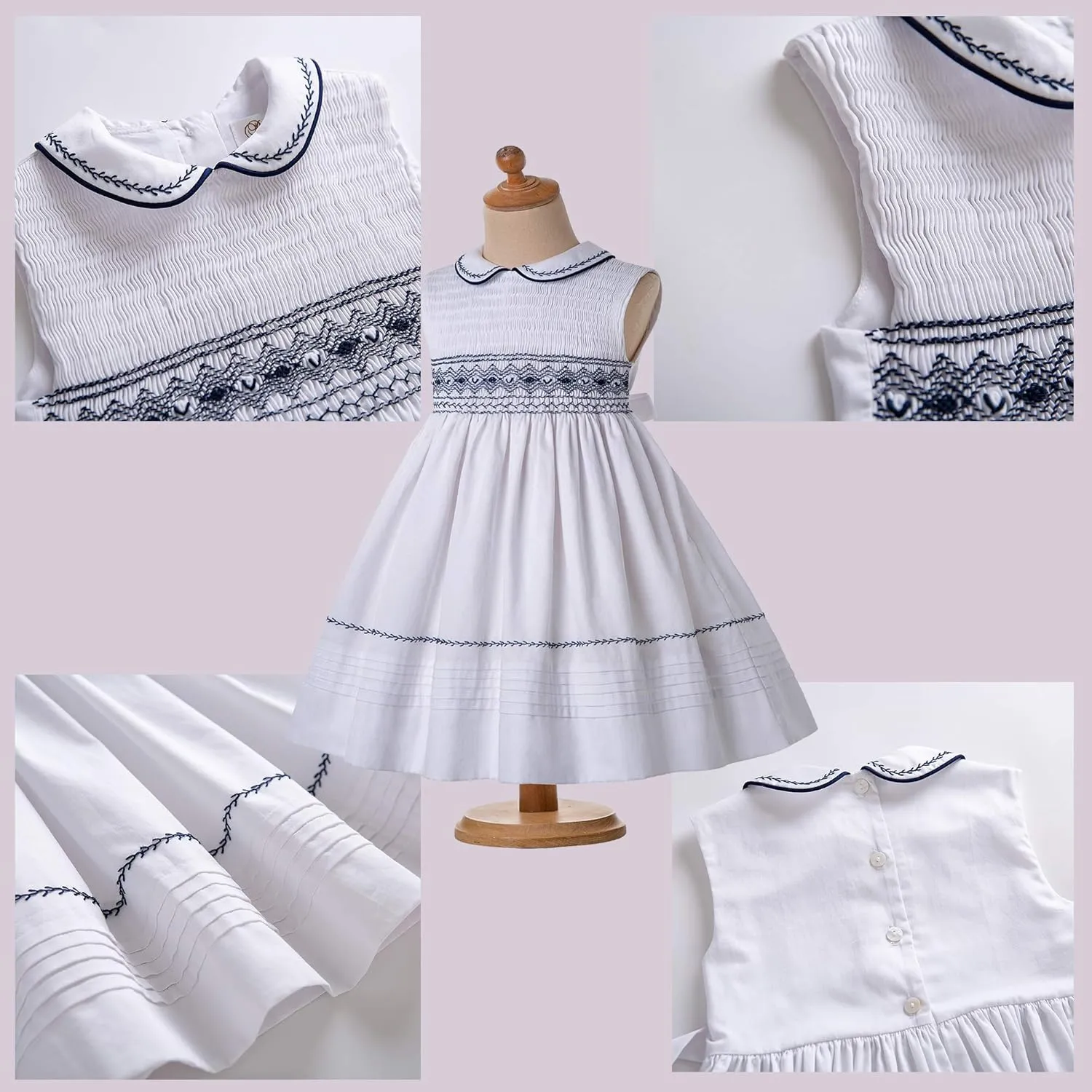 Pettigirl Girls Sundress Hand Smocked Sleeveless Ruffle Dress with Embroidery Hem