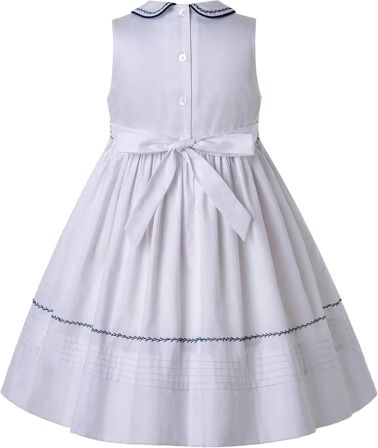 Pettigirl Girls Sundress Hand Smocked Sleeveless Ruffle Dress with Embroidery Hem