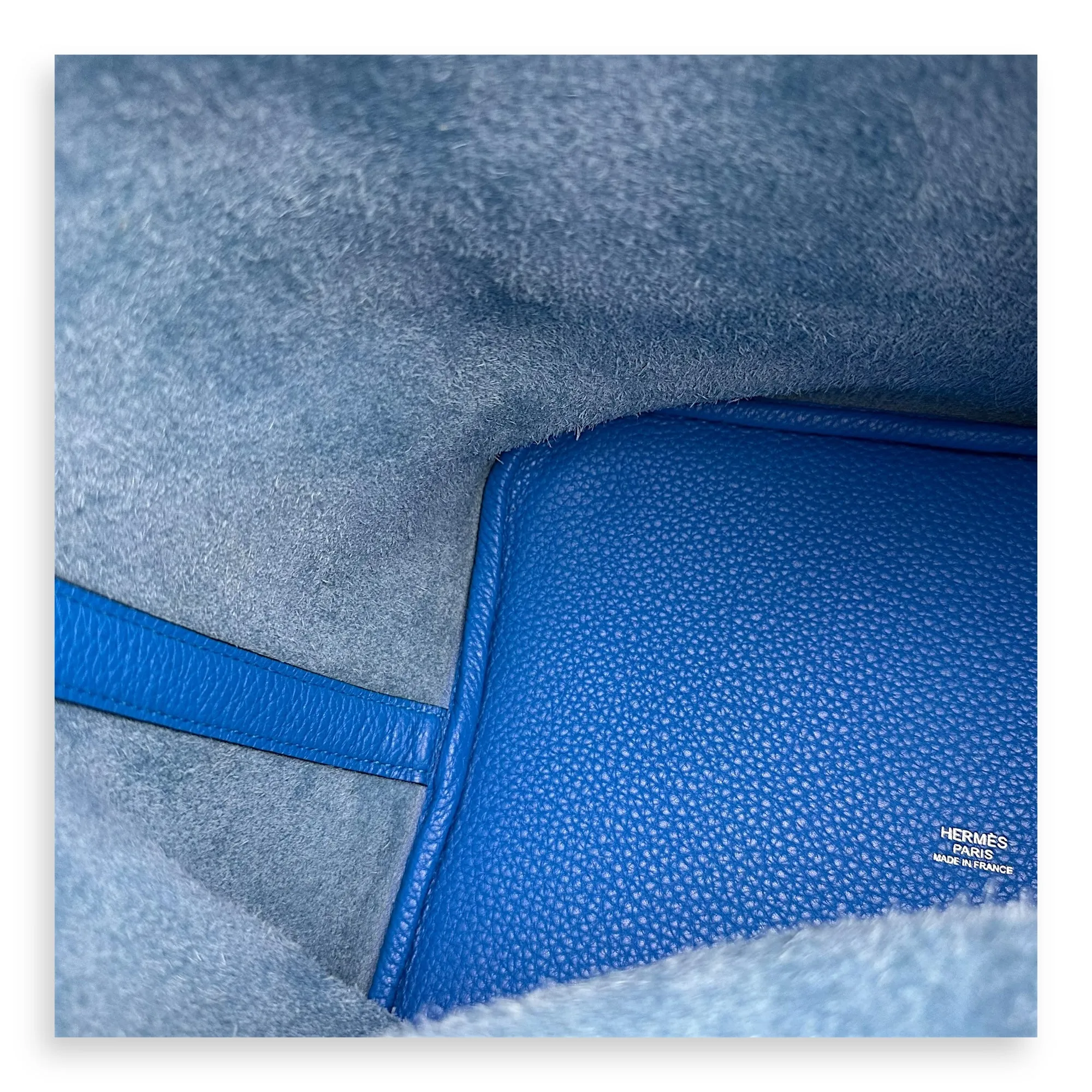 Picotin 26 Blue Bucket Bag in Clemence, Silver hardware