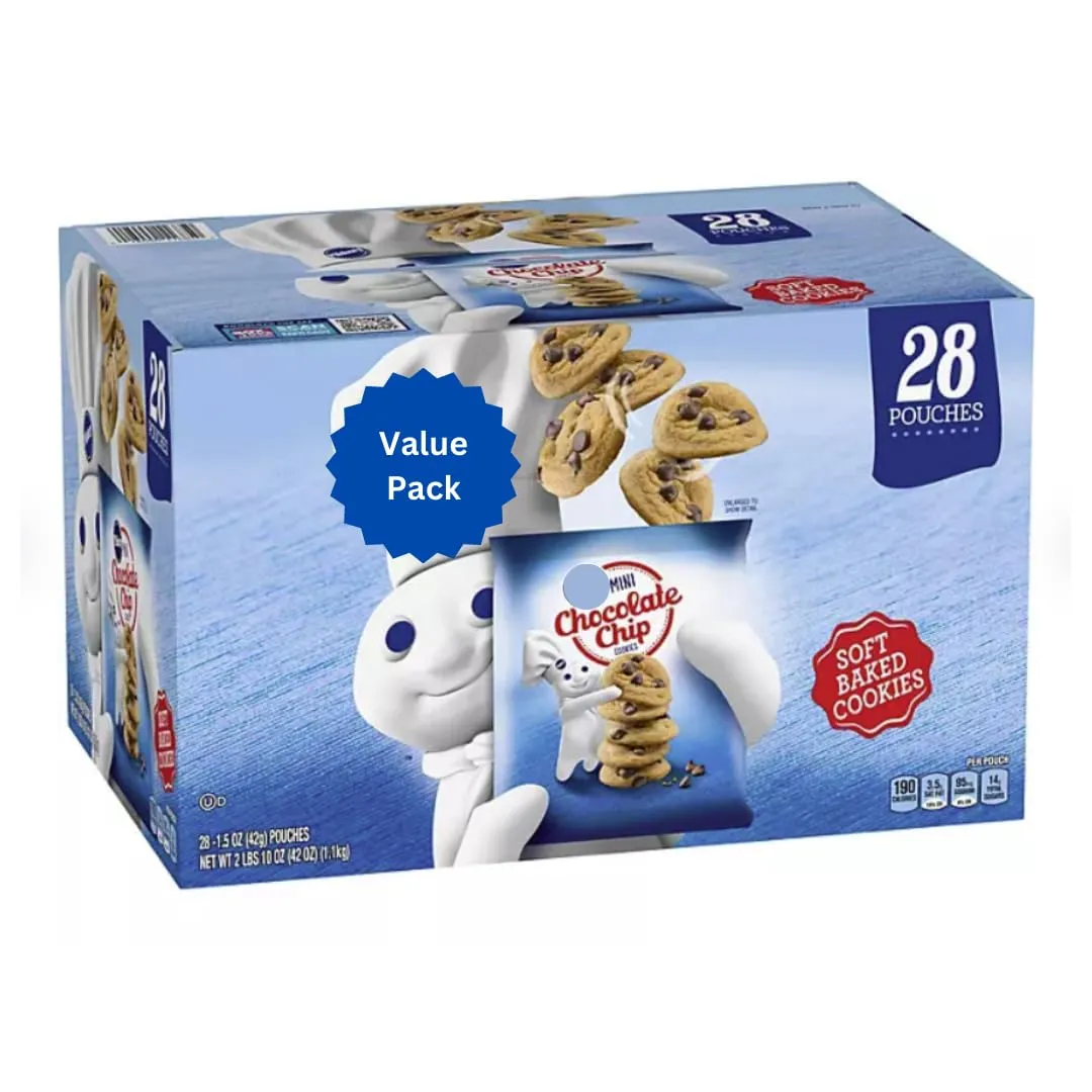 Pillsburie Soft Baked Tasty Mini Chocolate Chip Cookies, 1.5oz, Pack of 28, Perfect for School, Office and Home