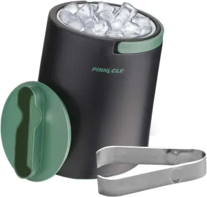 PINNACLE Insulated ice bucket for parties with Tong that fit into Lid - Stainless Steel ice bucket for cocktail bar with Collapsible Handles for indoor/outdoor bar, BPA Free (Green)