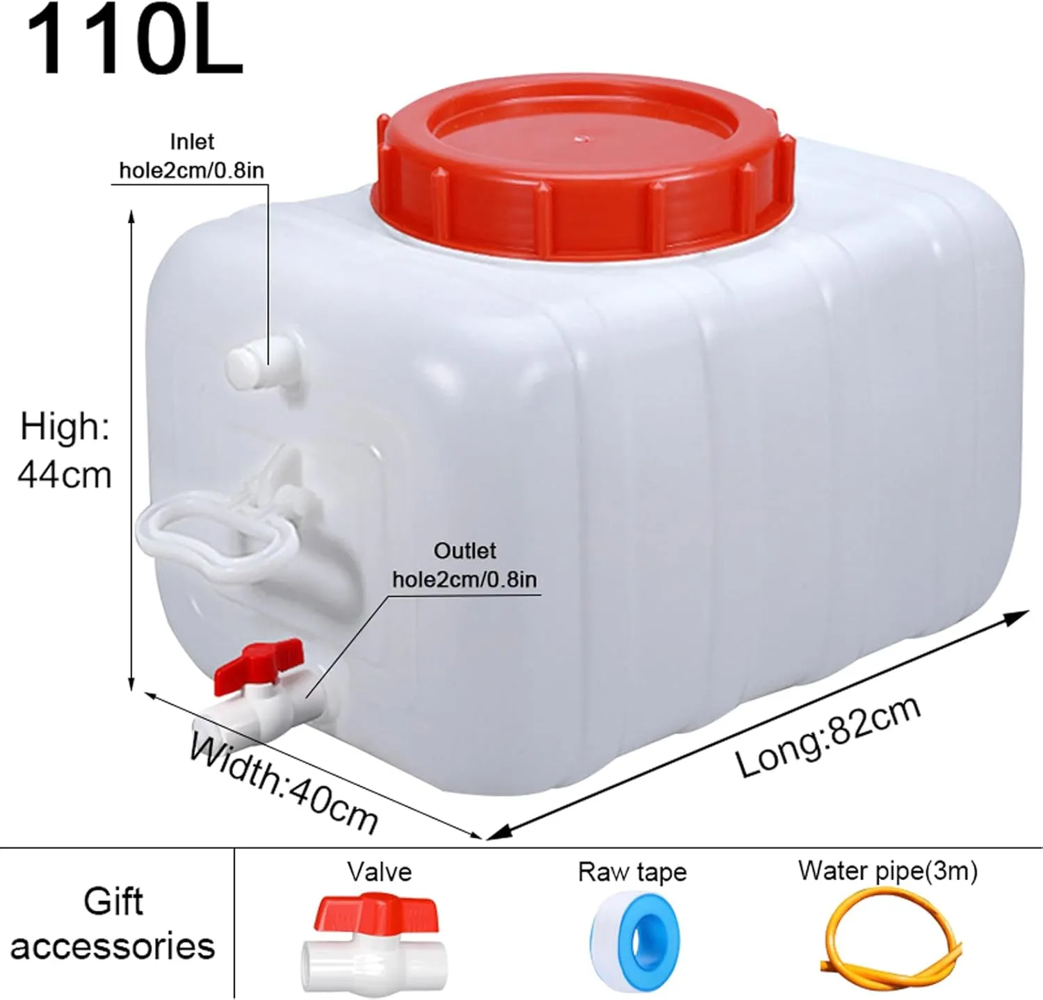 Plastic Water Container with Tap, Water Storage Carrier Portable Outdoor Water Tank Heavy Duty Water Bucket for Camping, Fishing, Hiking, Self-Driving Tour(Size:110L)