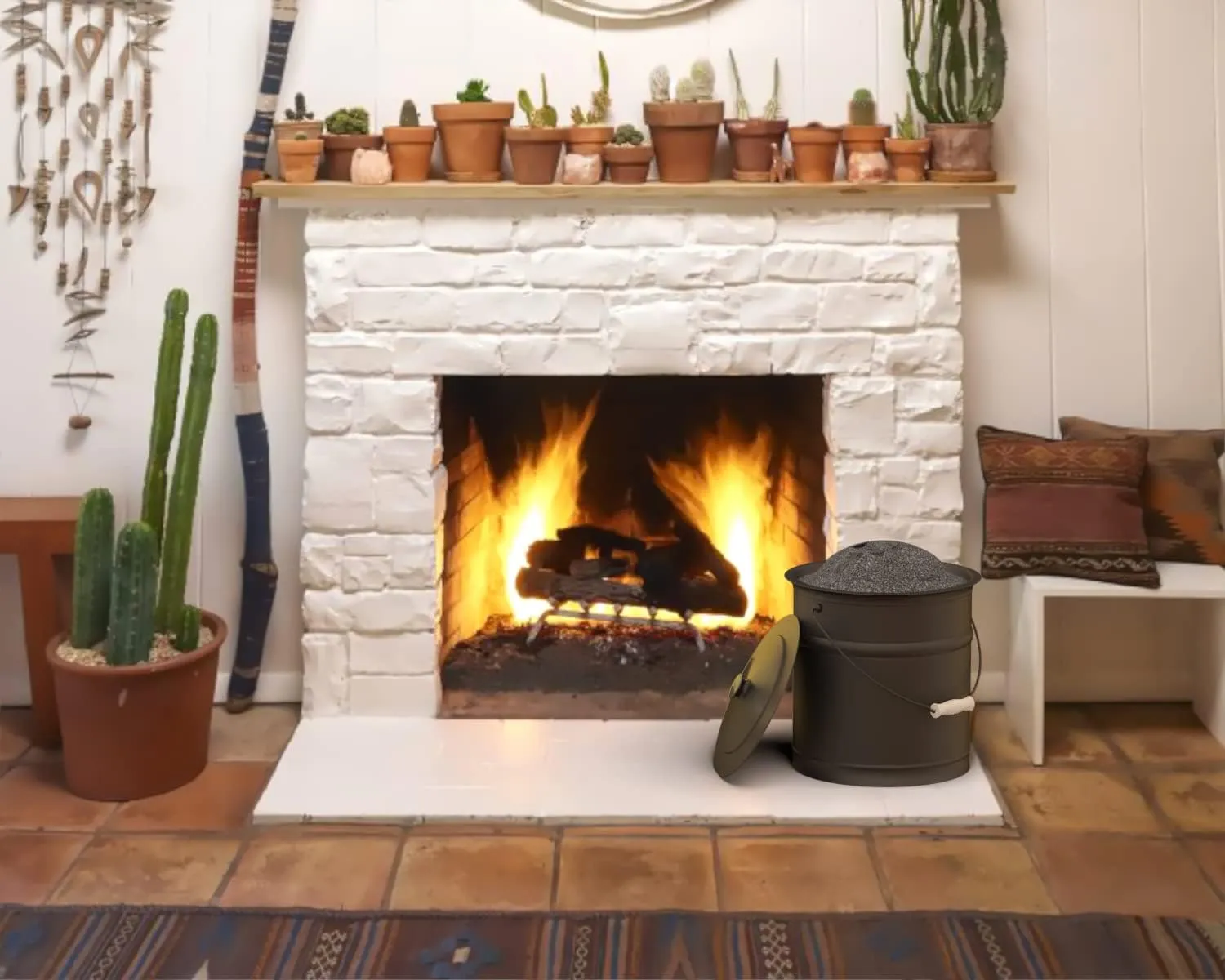 Plow & Hearth 3 Gallon Black Large Ash Bucket with Lid and Wood Handle | 28 Gauge Galvanized Iron Metal | Double Bottom | Tool for Fireplaces Fire Pits Wood Burning Stoves (Black)