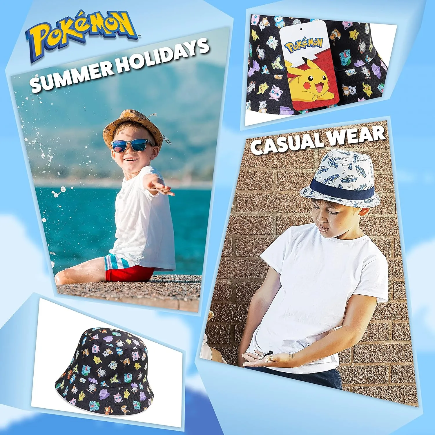 Pokemon Baseball Cap Sunglasses Boys Girls Bucket Hat for Kids Unisex Pikachu Adjustable Strap Summer Accessories