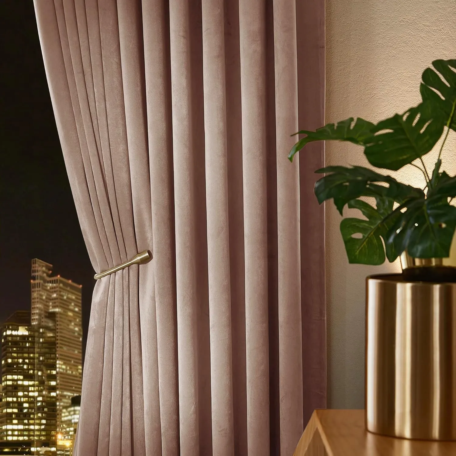 PONY DANCE Blush Velvet Curtains - Light Blocking Kids Curtains for Girls Bedroom Decor, Rod Pocket Back Tab Design Privacy Drapes for Nursery/Classroom, Set of 2 Panels,W52 x L96