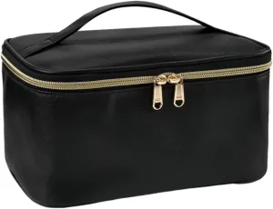 Portable Cosmetic Bag, Large Capacity Travel Makeup Case Organizer, Black for Women Toiletry Bag for Girls Traveling