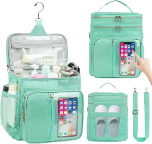 Portable Shower Caddy Bag College, Quickly Dry Tolietry Mesh Tote Bag for Dorm Room Essentials, Hanging Bathroom Organizer Bag for Travel, Gym, Camping (Light Blue)