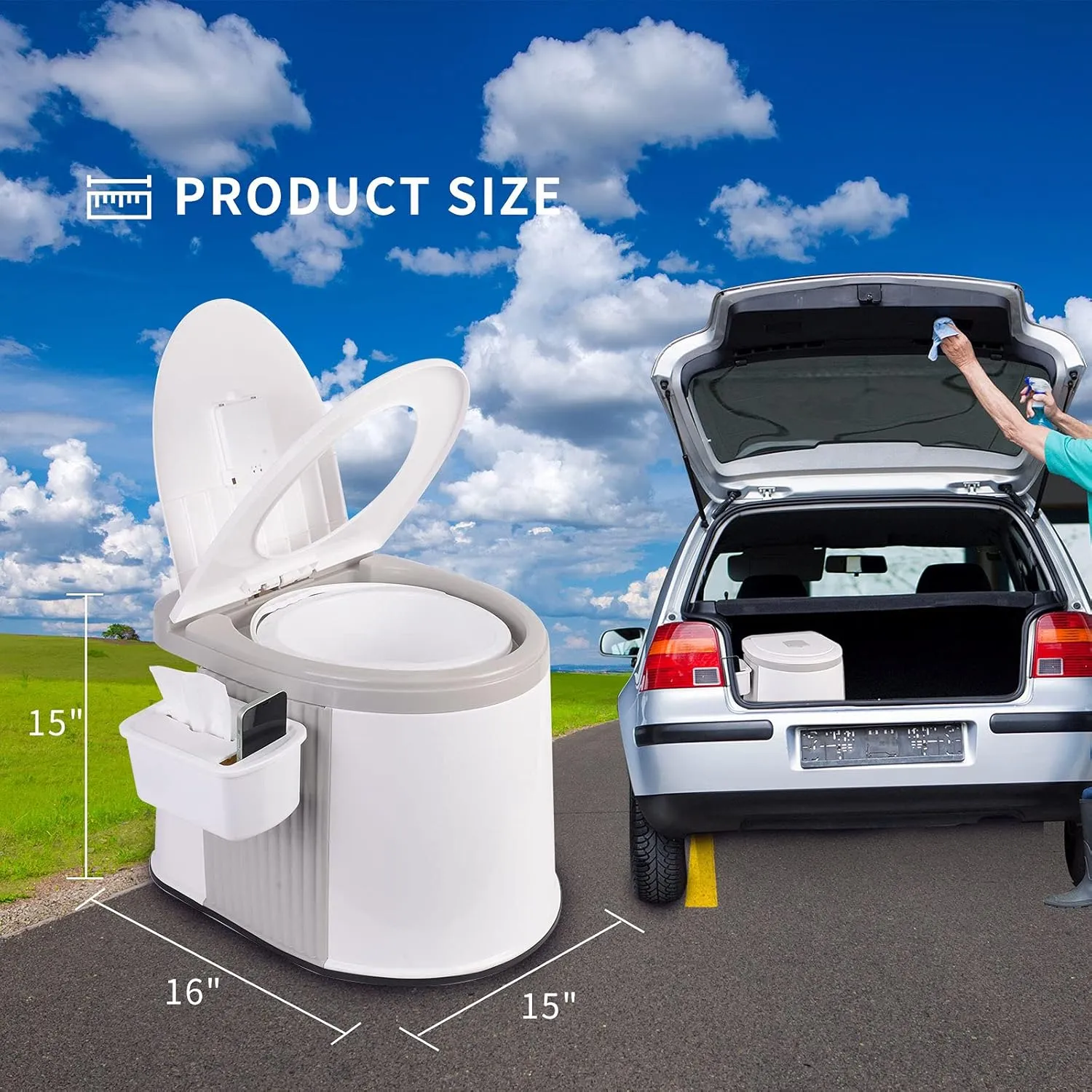 Portable Travel Toilet for Camping and Hiking,Grey and White,Large,Toilet