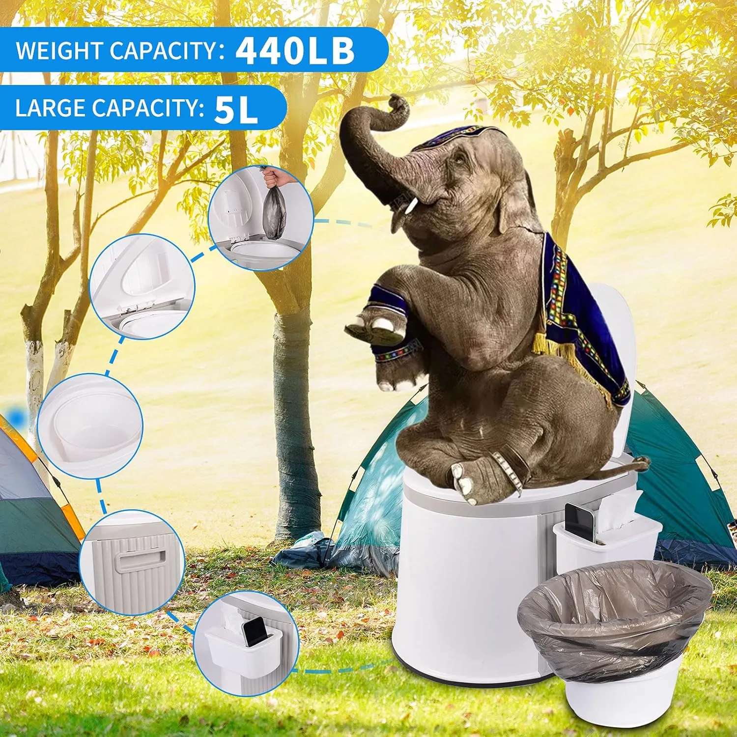 Portable Travel Toilet for Camping and Hiking,Grey and White,Large,Toilet