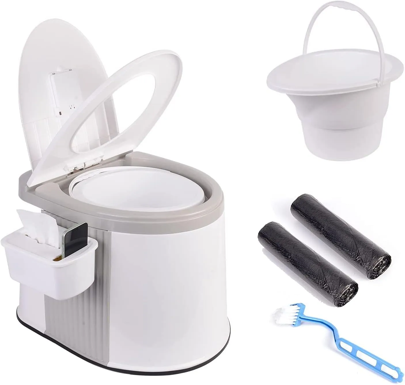 Portable Travel Toilet for Camping and Hiking,Grey and White,Large,Toilet