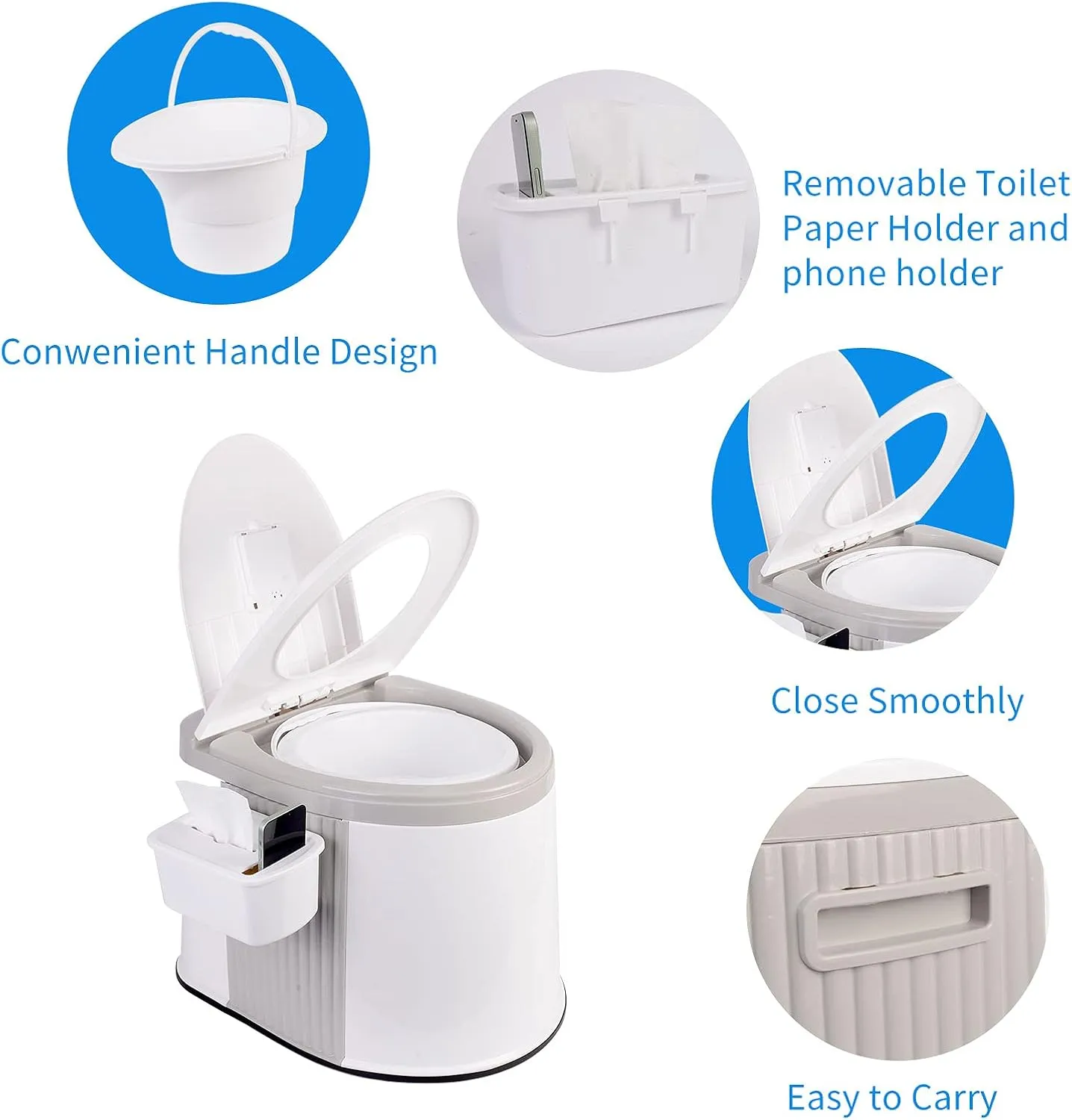 Portable Travel Toilet for Camping and Hiking,Grey and White,Large,Toilet