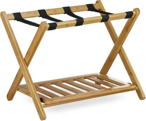Practical Luggage Rack Luggage Rack Bamboo Wood with 4 Straps Travel Bag Holiday Storage Space Hotel Accessory Nature 47 x 68 x 53 cm