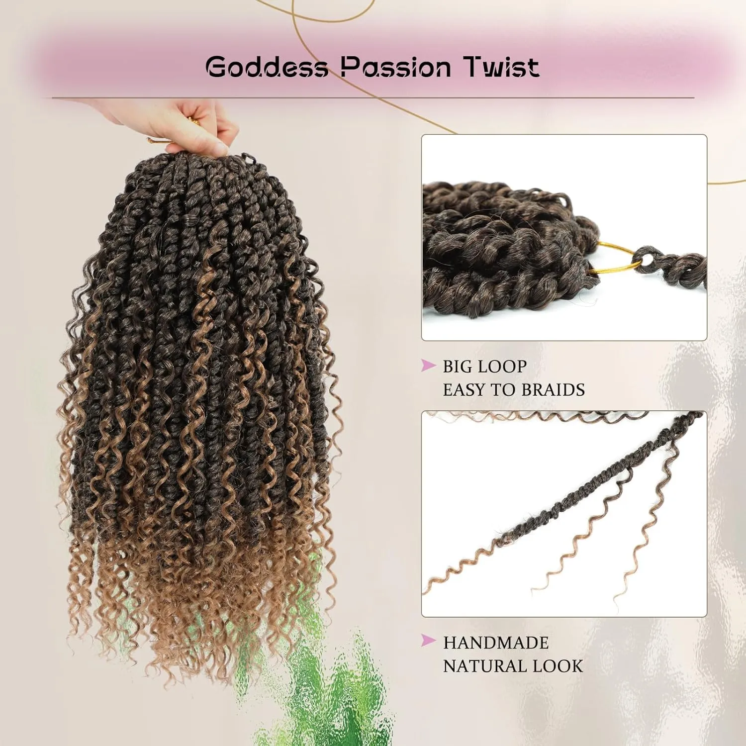 Pre-twisted Passion Twist Crochet Hair 14 Inch short Boho Passion Twists Pre-Looped Crochet Hair for Black Women Synthetic Braiding Hair Extension(8 Packs,T27#)