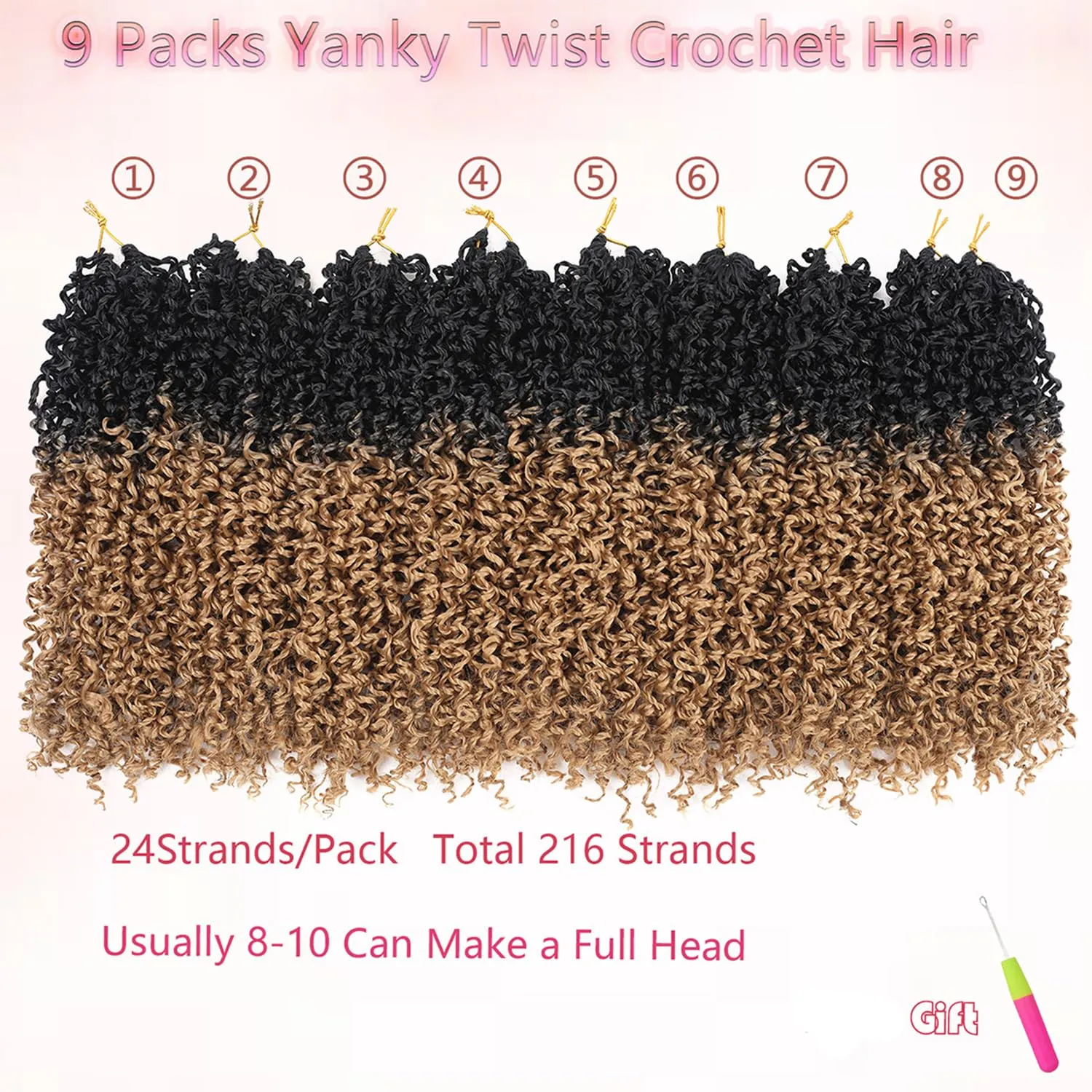 Pre-twisted Yanky Twists Crochet Braiding Hair 8inch Ombre Blonde Short Passion Twists Crochet Hair Pre-looped Curly Crochet Braids Hair Extensions for Butterfly Locs 1B/27#-9packs