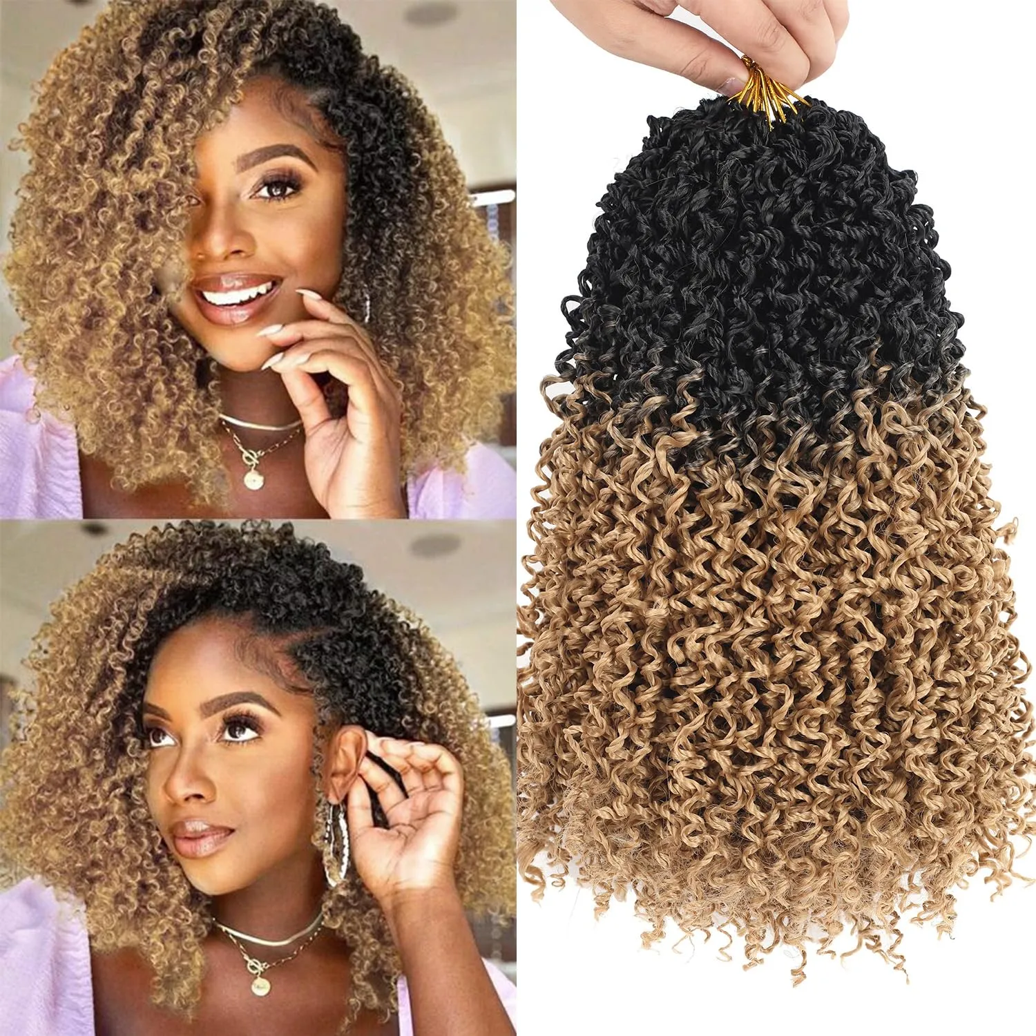 Pre-twisted Yanky Twists Crochet Braiding Hair 8inch Ombre Blonde Short Passion Twists Crochet Hair Pre-looped Curly Crochet Braids Hair Extensions for Butterfly Locs 1B/27#-9packs
