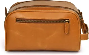 Premium Leather King Size Toiletry Travel Pouch – Handcrafted Dopp Kit Bag with Waterproof Lining, Spacious Design for Travel Essentials, Elegant Tan Finish